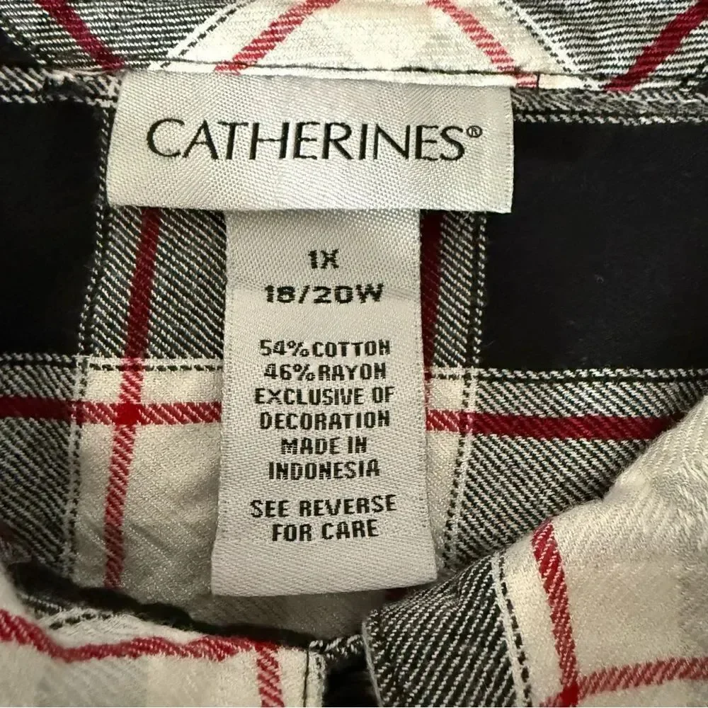 Catherines Top Womens Sz 1x Plaid Flannel Button Up Long Sleeve Casual Office